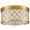 Modern Drum Brushed Gold Ceiling Light Fixtures with White Fabric Shade
