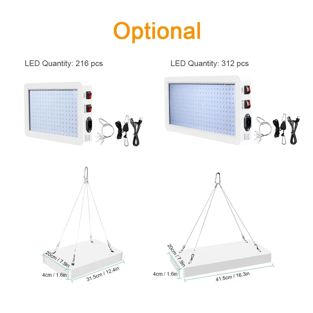 Htovila 2000W LED Grow Light for Indoor Plants 312 LEDs Full Spectrum Veg and Bloom Dual Switch IP65 Fluidproof Hanging Plant Growing Lamps for Seedlings Flowers Greenhouse