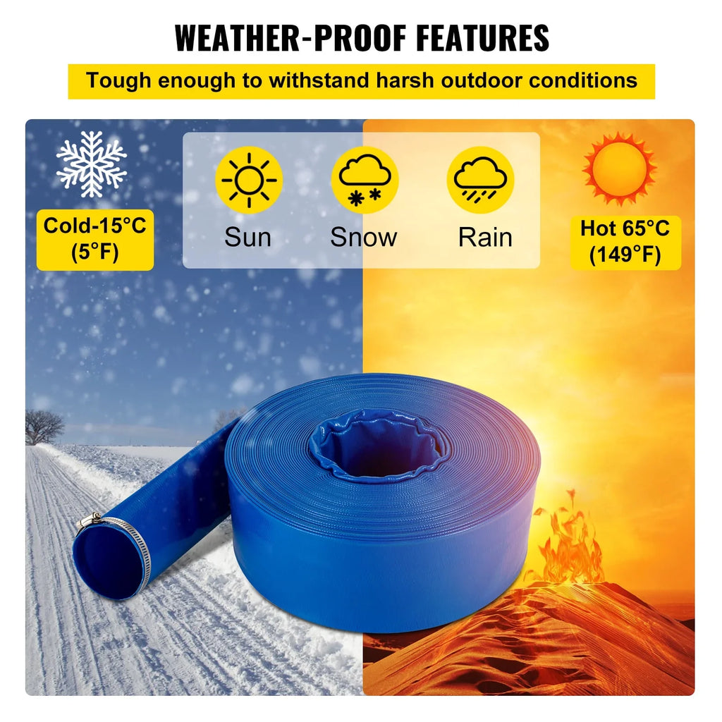 BENTISM Discharge Hose; 1-1/2" x 105'; Fabric Lay Flat Hose; Heavy Duty Backwash Drain Hose with Clamps; Weather-proof & Burst-proof; Ideal for Swimming Pool & Transfer