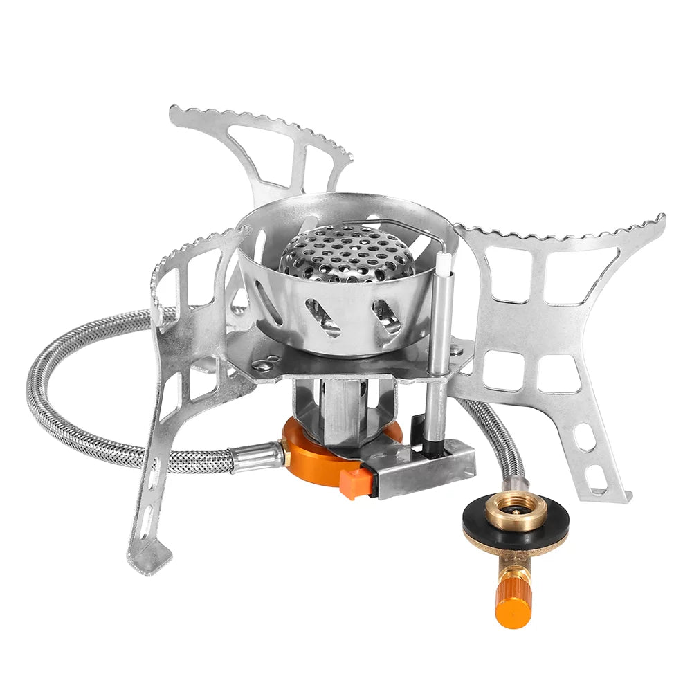 Dcenta Portable Windproof Camping Gas Outdoor Cooking Foldable Split with Gas Conversion Head Adapter