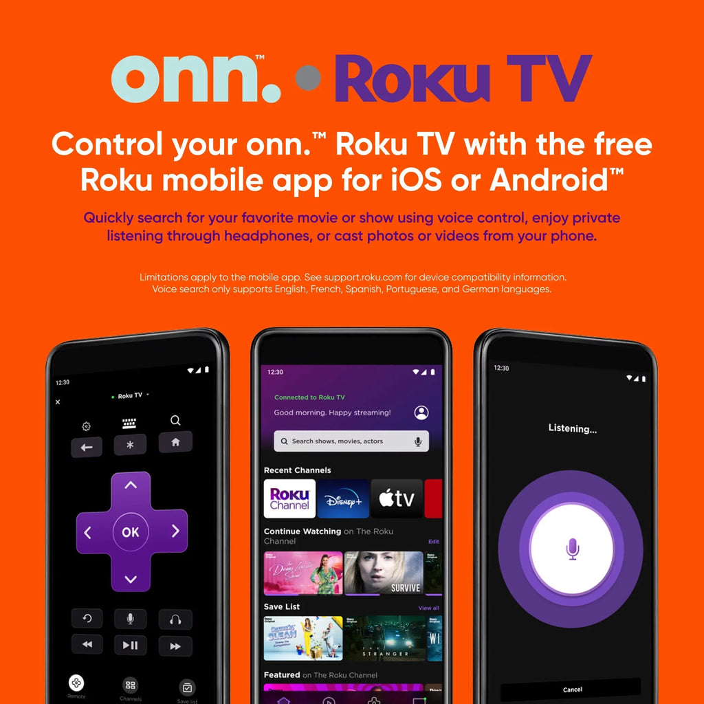 onn. 70” Class 4K UHD (2160P) LED Roku Smart TV HDR (100068378)