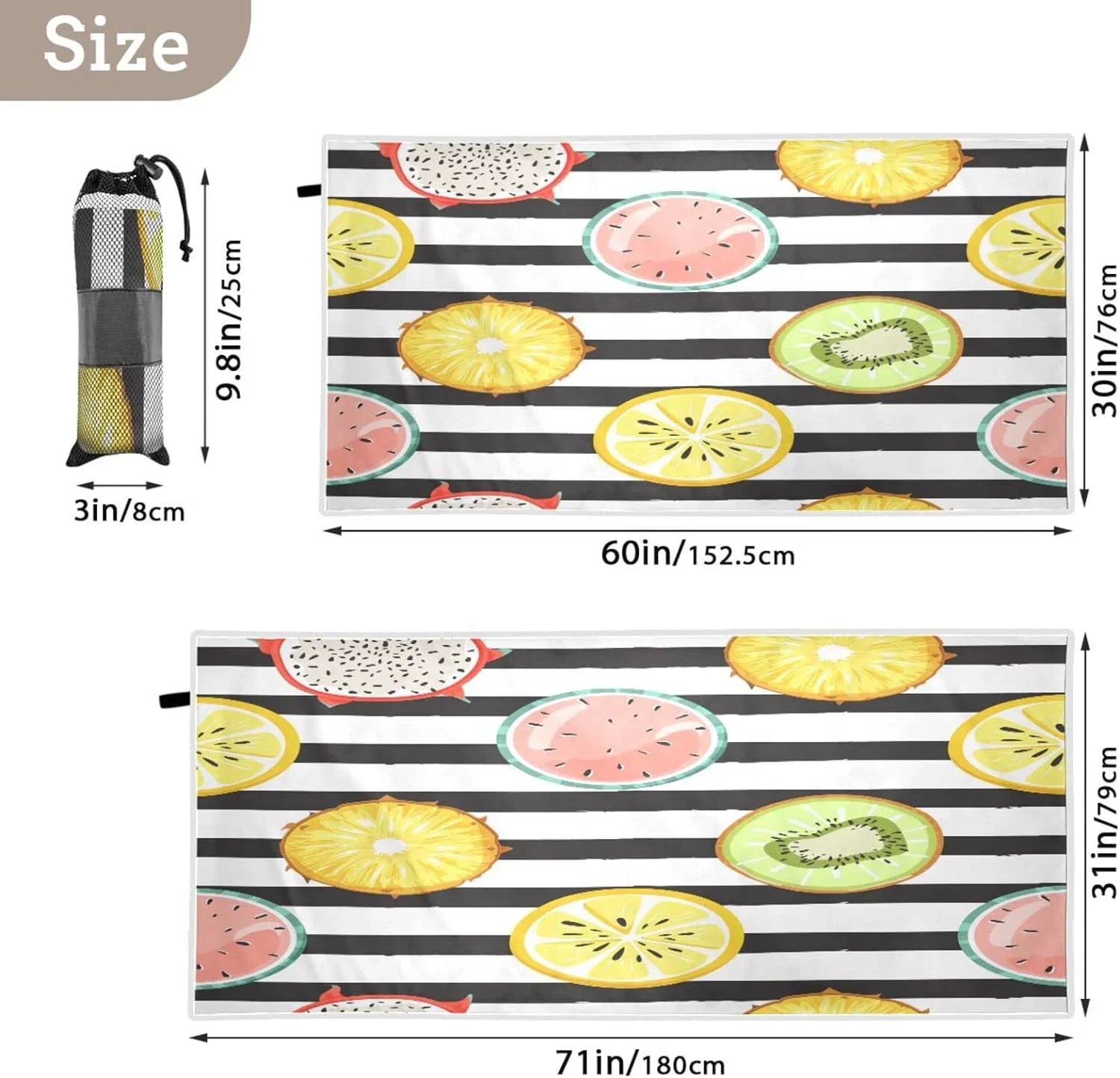 Bestwell Tropical Fruit Slice Beach Towel Oversized Towel Blanket; Thin Lightweight Microfiber Sand Free Quick Dry Towel; 30”X60” Multipurpose Pool Bath Yoga Swim Shower Towel