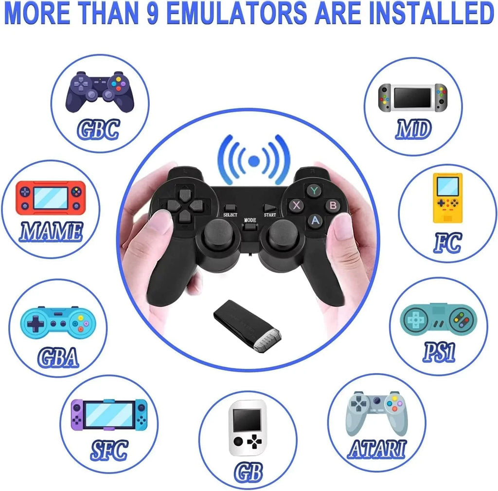 Retro Game Console; Nostalgia Stick Game;Wireless Retro Play Game Stick;Plug and Play Video Game Stick Built in 20000+ Games;4K HD Output;9 Classic Emulators;with Dual 2.4G Wireless Controllers(64G)