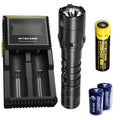 Combo: Nitecore P20 V2 Tactical LED Flashlight - CREE XP-L2 V6 - 1100 Lumens w/NL183 Battery; D2 Charger +2x Free Eco-Sensa CR123A Batteries