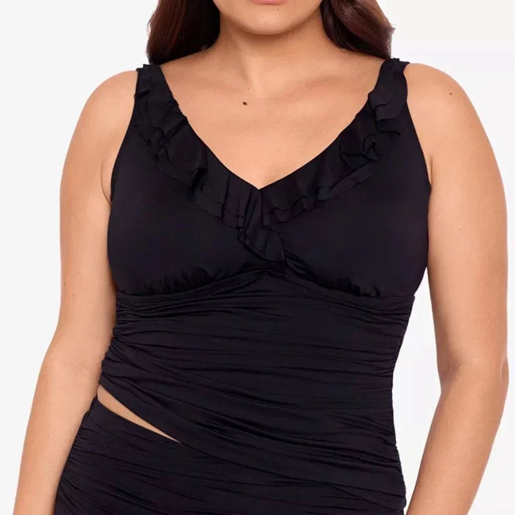 Ralph Lauren BLACK Plus Size Tummy-Control Underwire Ruffled Tankini Top; US 20W