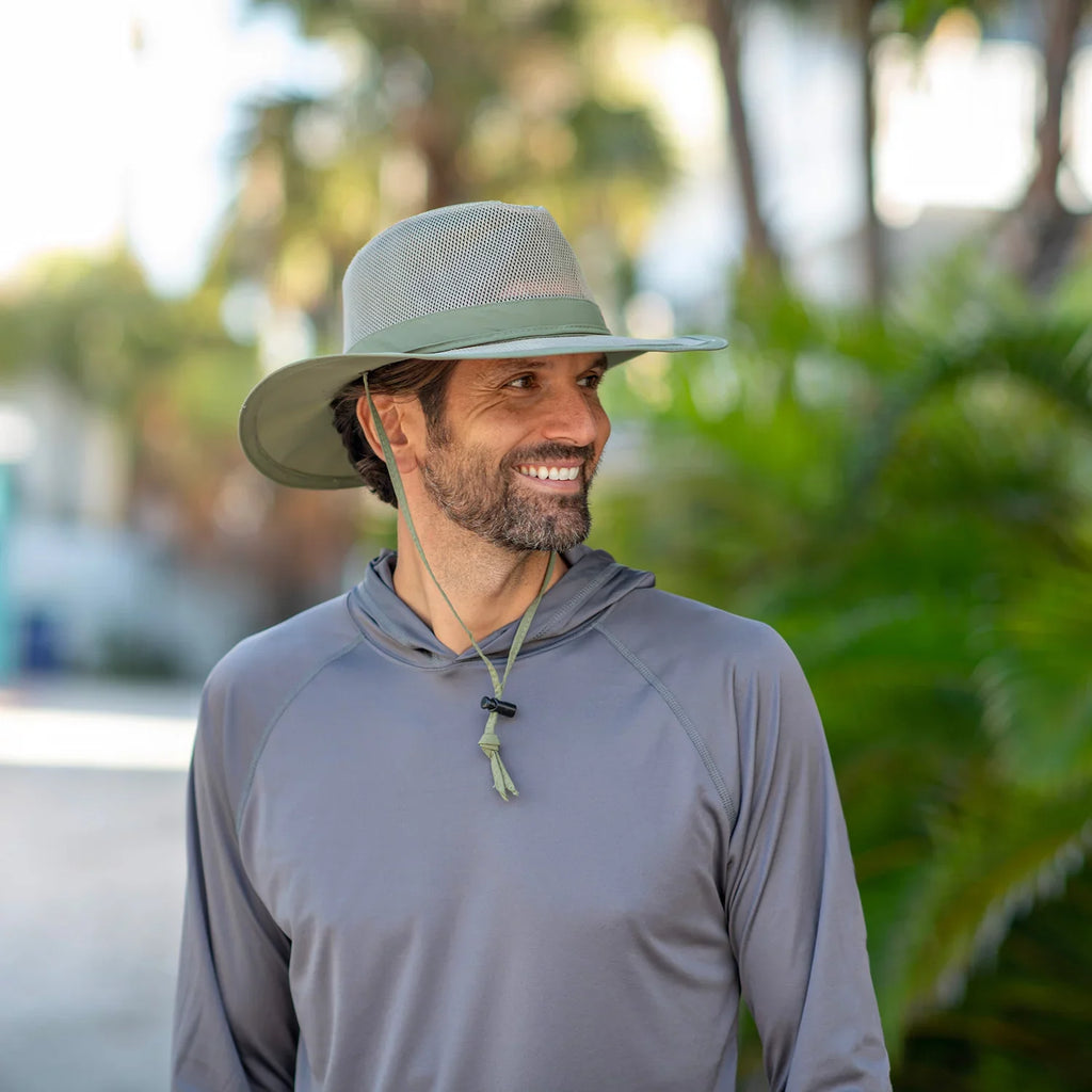 Panama Jack Mesh Crown Safari Sun Hat; 3" Brim; Adjustable Chin Cord; UPF (SPF) 50+ Sun Protection (Fossil; Large)