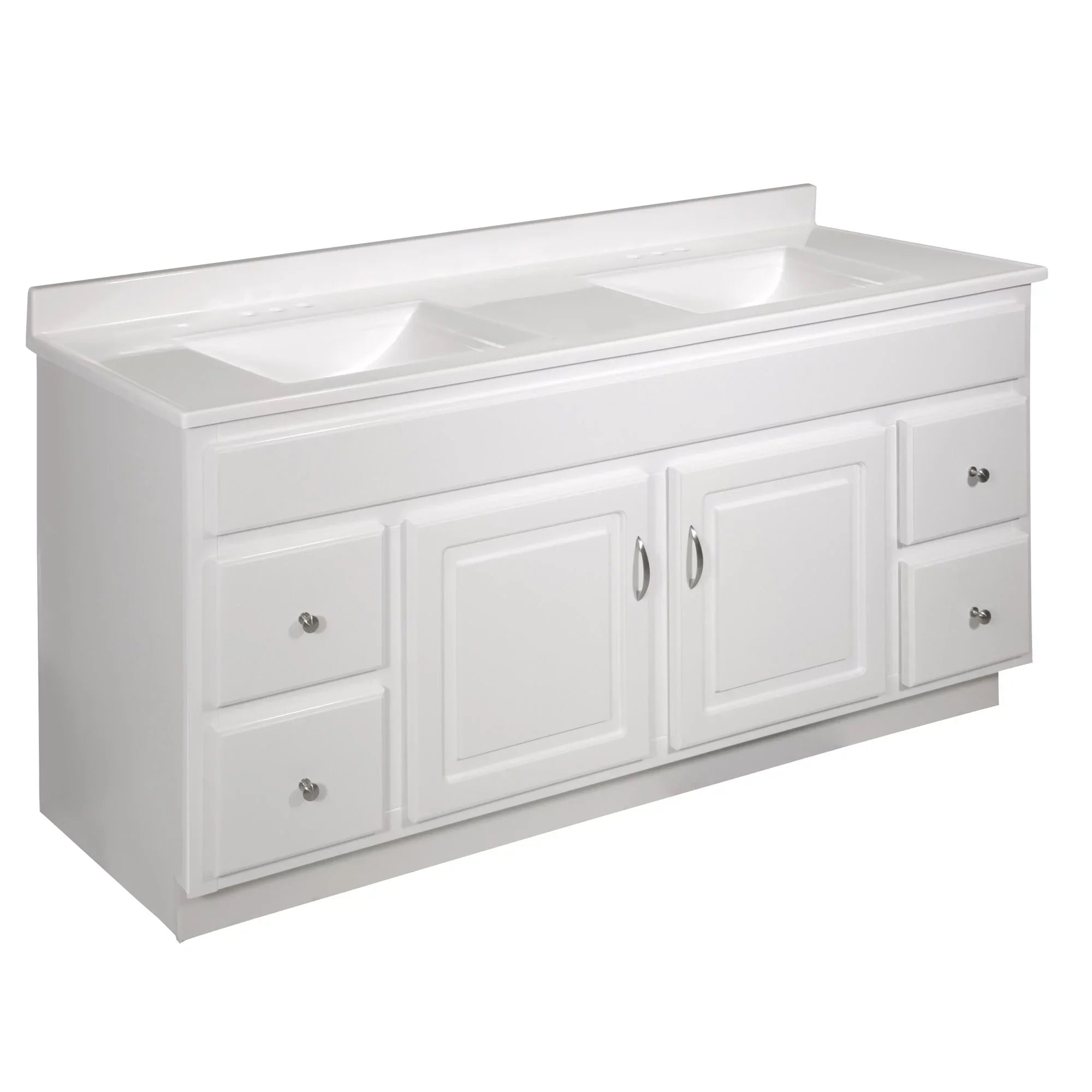 Design House 557678-WHT 61-inch Camilla Cultured Marble Centerset Mount Rectangle Double Bowl Vanity Top with Integrated Backsplash; Solid White