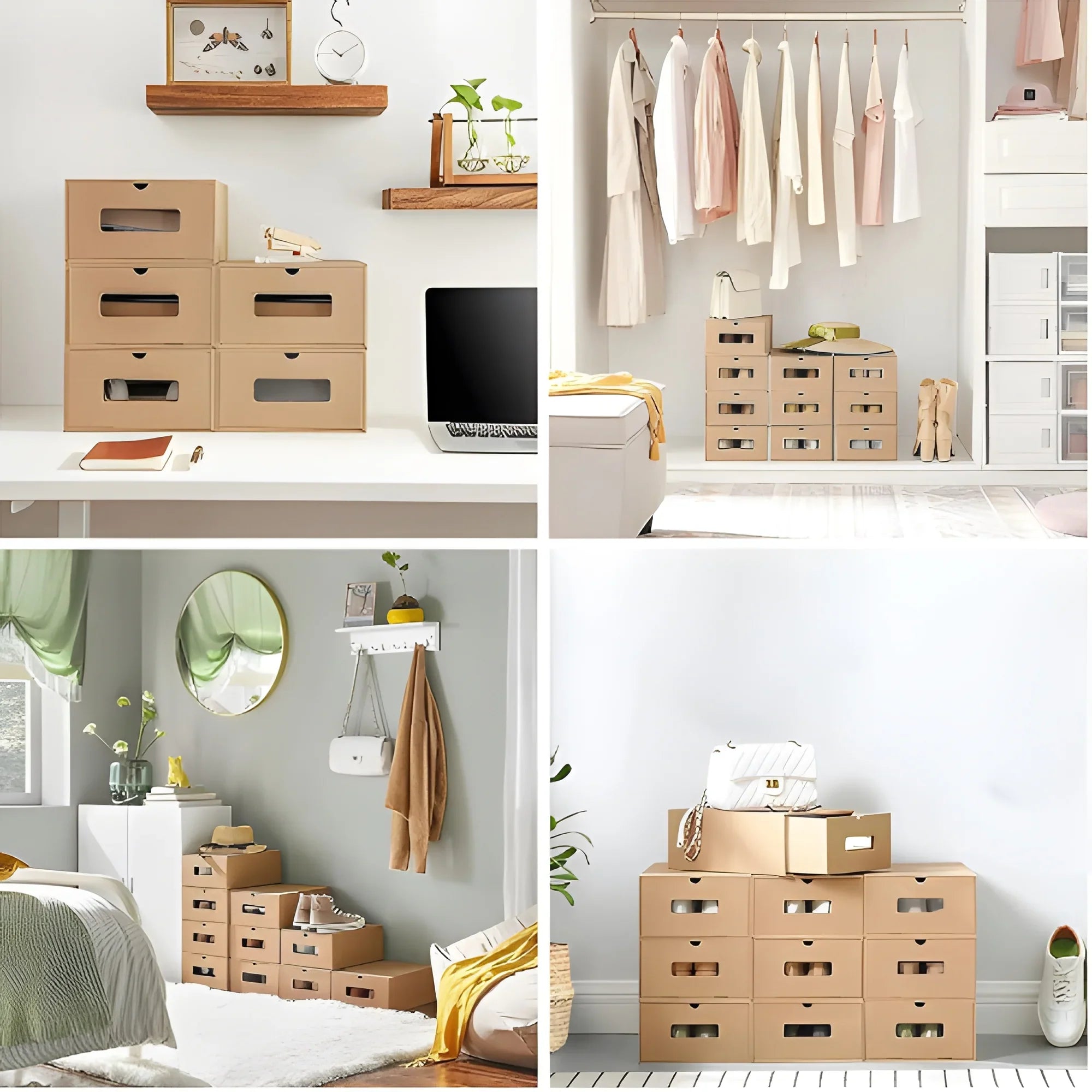 tonchean 10 Pack Cardboard Shoe Boxes - Stackable Shoes Storage Organizer Kraft Drawer Boxes with Lids and Transparent Window-Gift