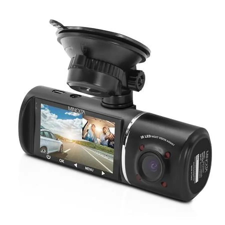 MNCD245T Full HD Front and Rear View 2.45" LCD Screen Dash Camera with 3-Channel Recording; Black