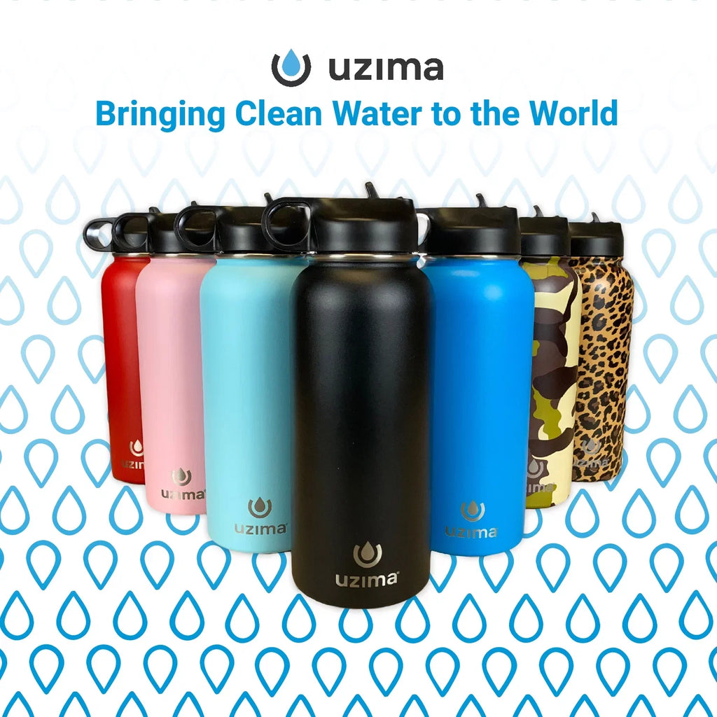 Uzima - Z-Source Filtered Bottle for Hiking; Backpacking; Camping; and Travel. Purification on the Go. Large 32oz Capacity with Double-Walled Stainless Steel Exterior. (Leopard)