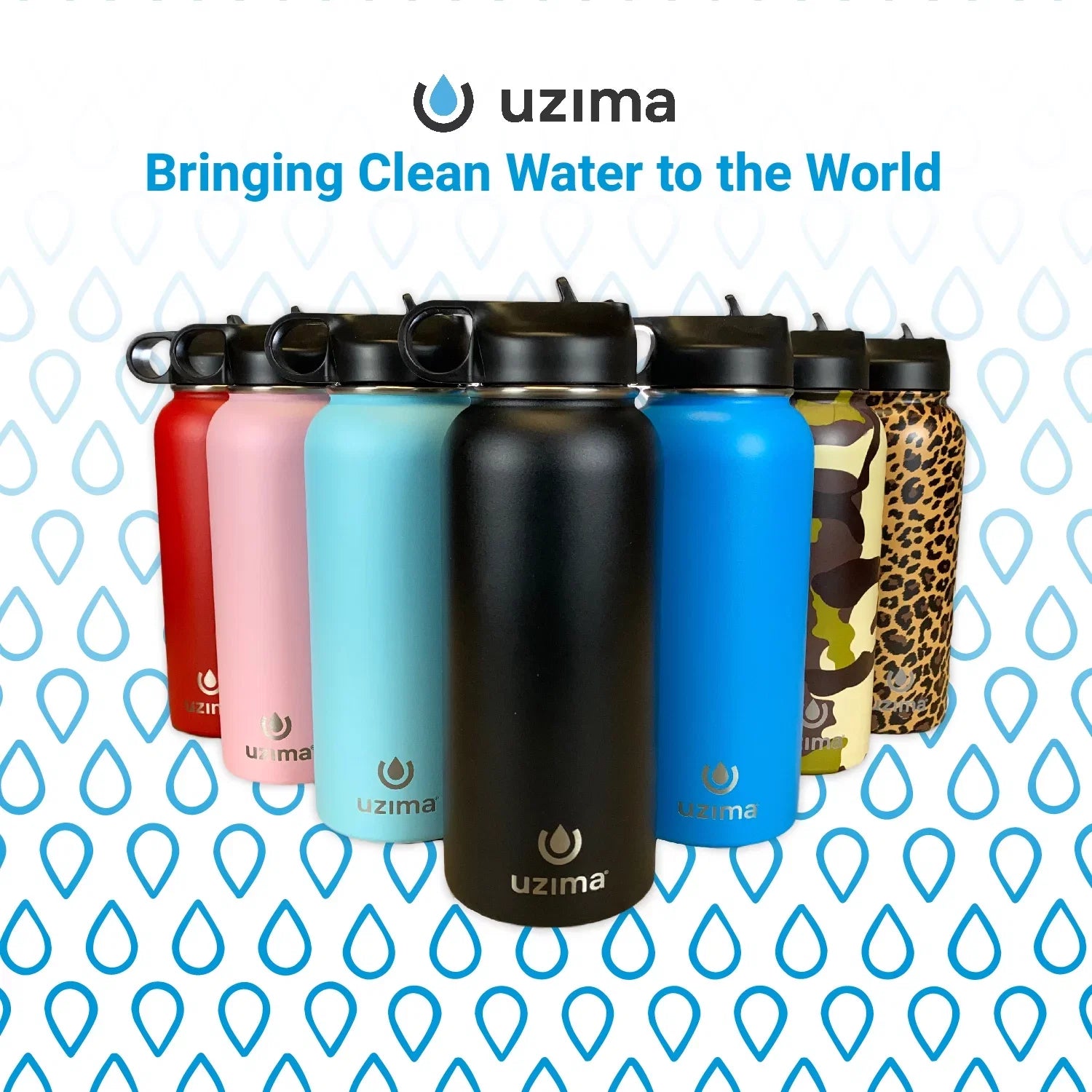 Uzima - Z-Source Filtered Bottle for Hiking; Backpacking; Camping; and Travel. Purification on the Go. Large 32oz Capacity with Double-Walled Stainless Steel Exterior. (Leopard)
