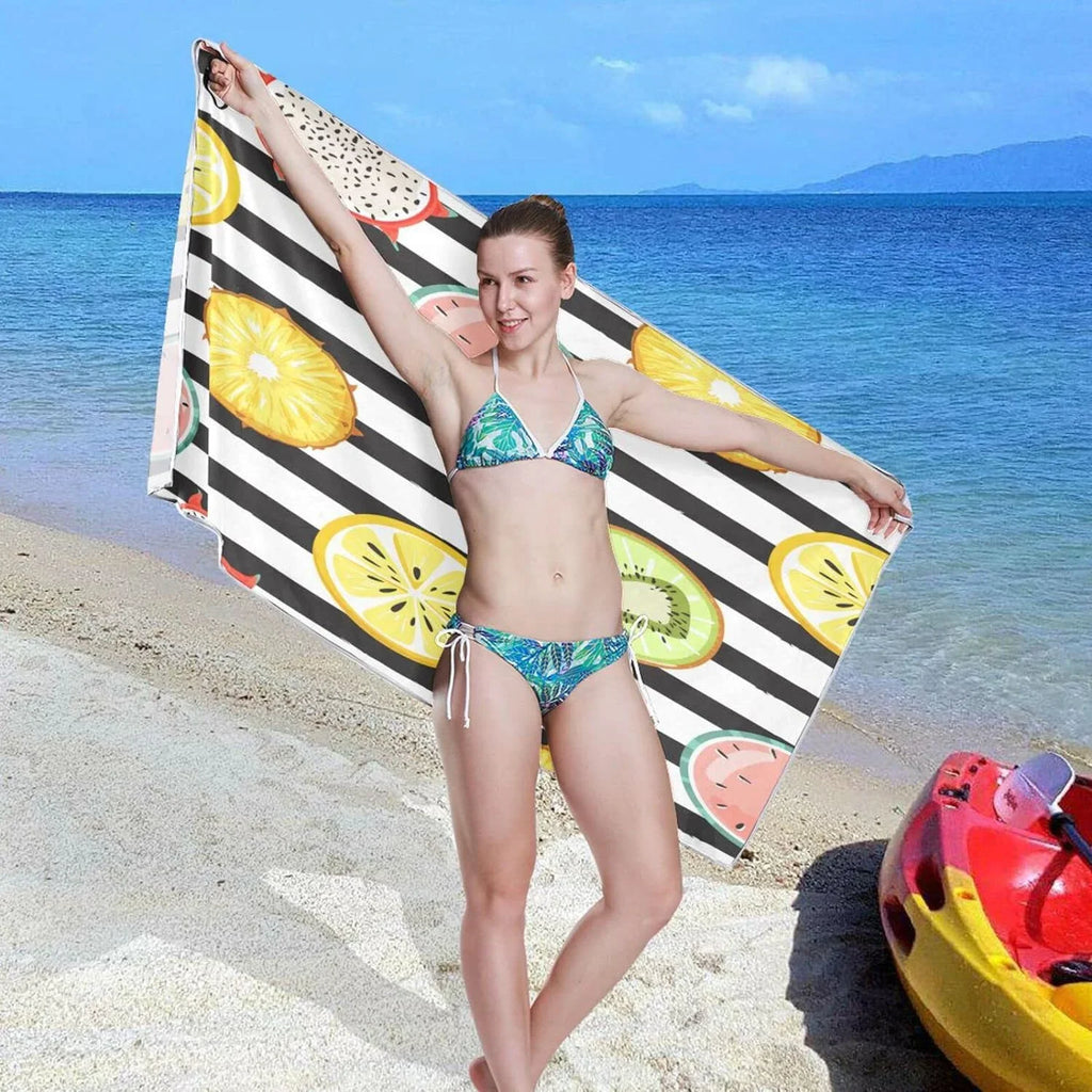 Bestwell Tropical Fruit Slice Beach Towel Oversized Towel Blanket; Thin Lightweight Microfiber Sand Free Quick Dry Towel; 30”X60” Multipurpose Pool Bath Yoga Swim Shower Towel
