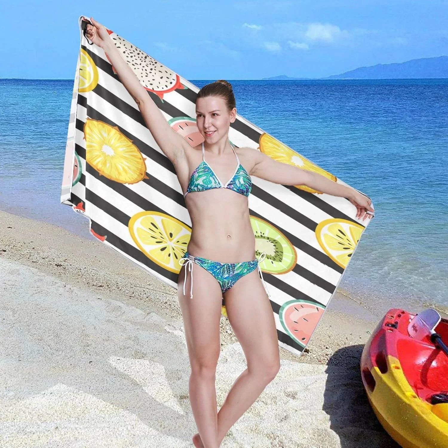 Bestwell Tropical Fruit Slice Beach Towel Oversized Towel Blanket; Thin Lightweight Microfiber Sand Free Quick Dry Towel; 30”X60” Multipurpose Pool Bath Yoga Swim Shower Towel