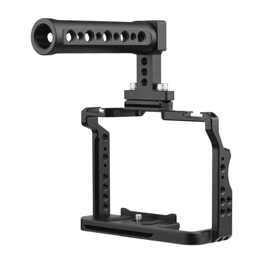 Andoer Camera Video Cage + Handle Kit Aluminum Alloy with Dual Cold Shoe Mounts Numerous 1/4 foot Threads Replacement for Sony A7IV/ A7III/ A7II/ A7R III/ A7R II/ A7S II