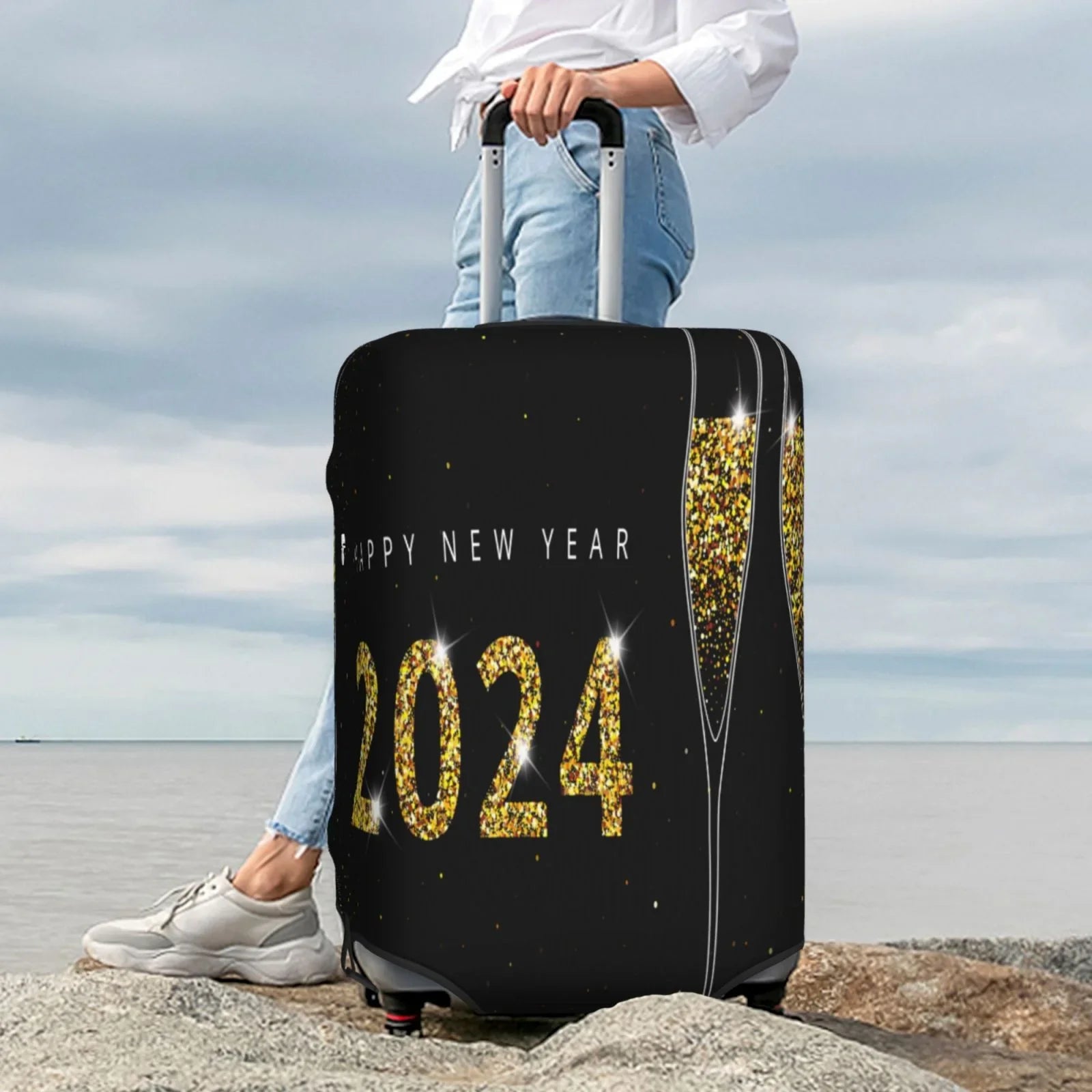 Haiem Happy New Year 2024 (2) Luggage Cover;Durable; Washable Suitcase Protector With Anti-Scratch Technology - Keep Your Luggage Looking New Medium