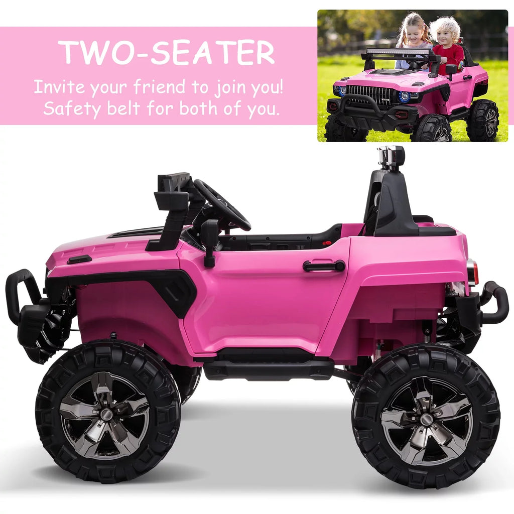 Aosom 12V Kids Current-activated 2-Seater Ride On Police Car SUV Truck Toy with Parental Remote Control; Pink