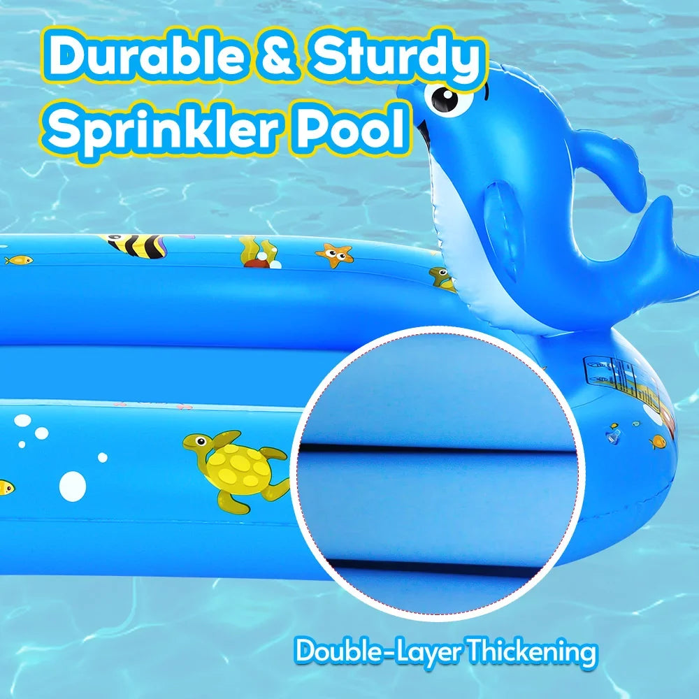 Large Durable Inflatable Pool with Sprinkler - Swimming Kiddie Pool Sprinkler for Kids; Summer Pool for Backyard