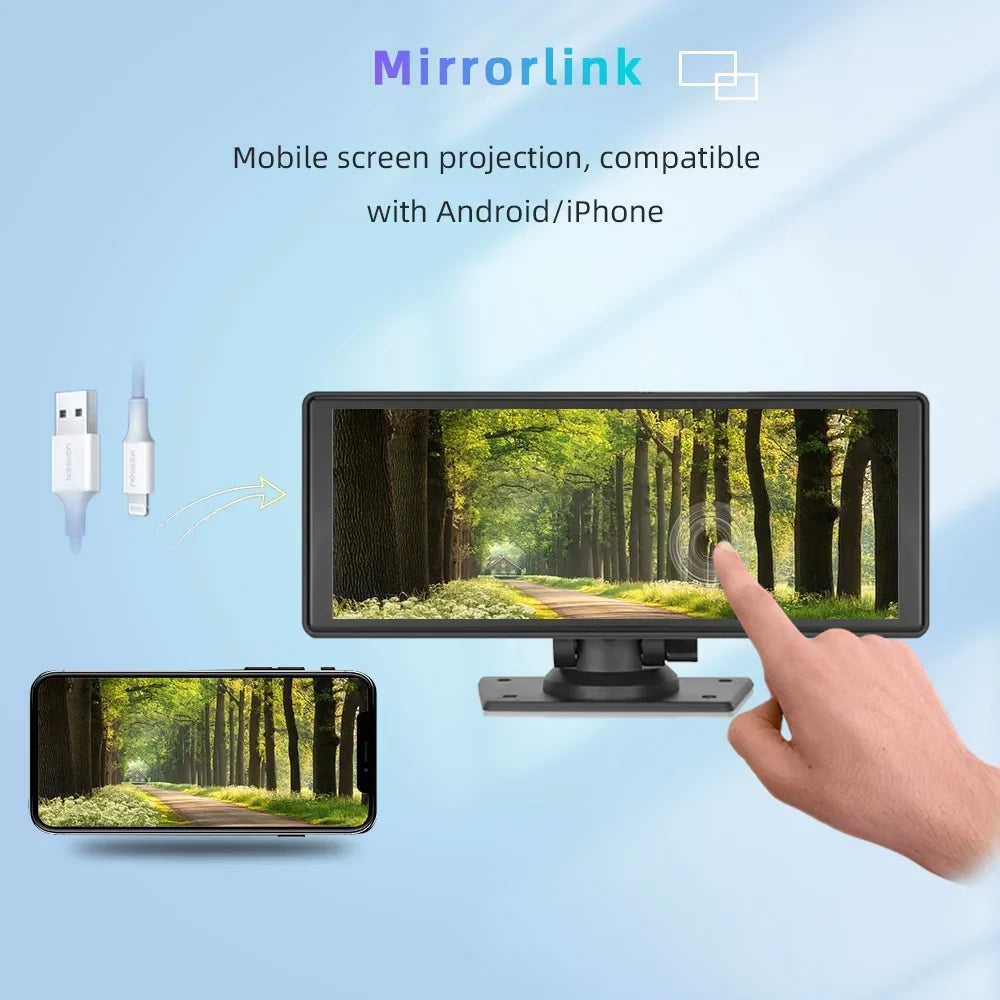 Polarlander 9.3" Wireless Carplay & Android Auto Portable Car Stereo; Front Dash Cam; Backup Camera; Bluetooth Hands-Free Calling; HD IPS Touchscreen;Supports Most Cars