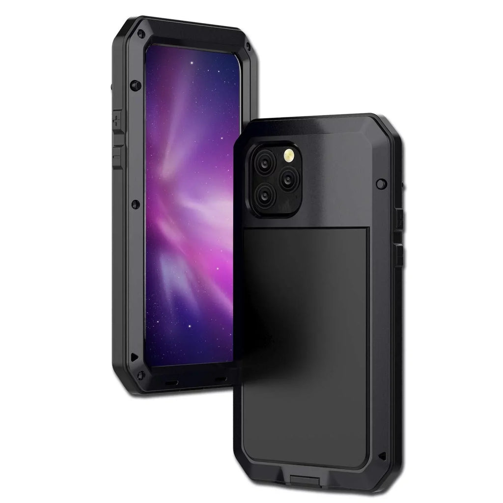Gorilla Glass Aluminum Metal iPhone 15 Pro Case (Black) Heavy Duty Military Grade Shockproof and Scratch Resistant Protection; Rugged Outdoor Travel