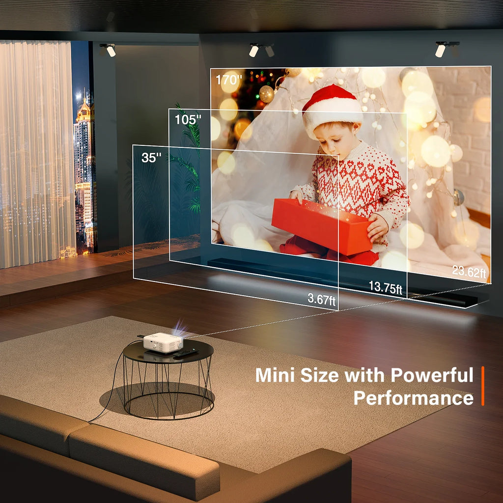 Auking 5G WIFI Bluetooth Mini Projector; 9800Lumens 1080P Full HD and 220" Display Supported movie Projector; Home Theater Projector Compatible with iOS/Android; (Tripod Included)