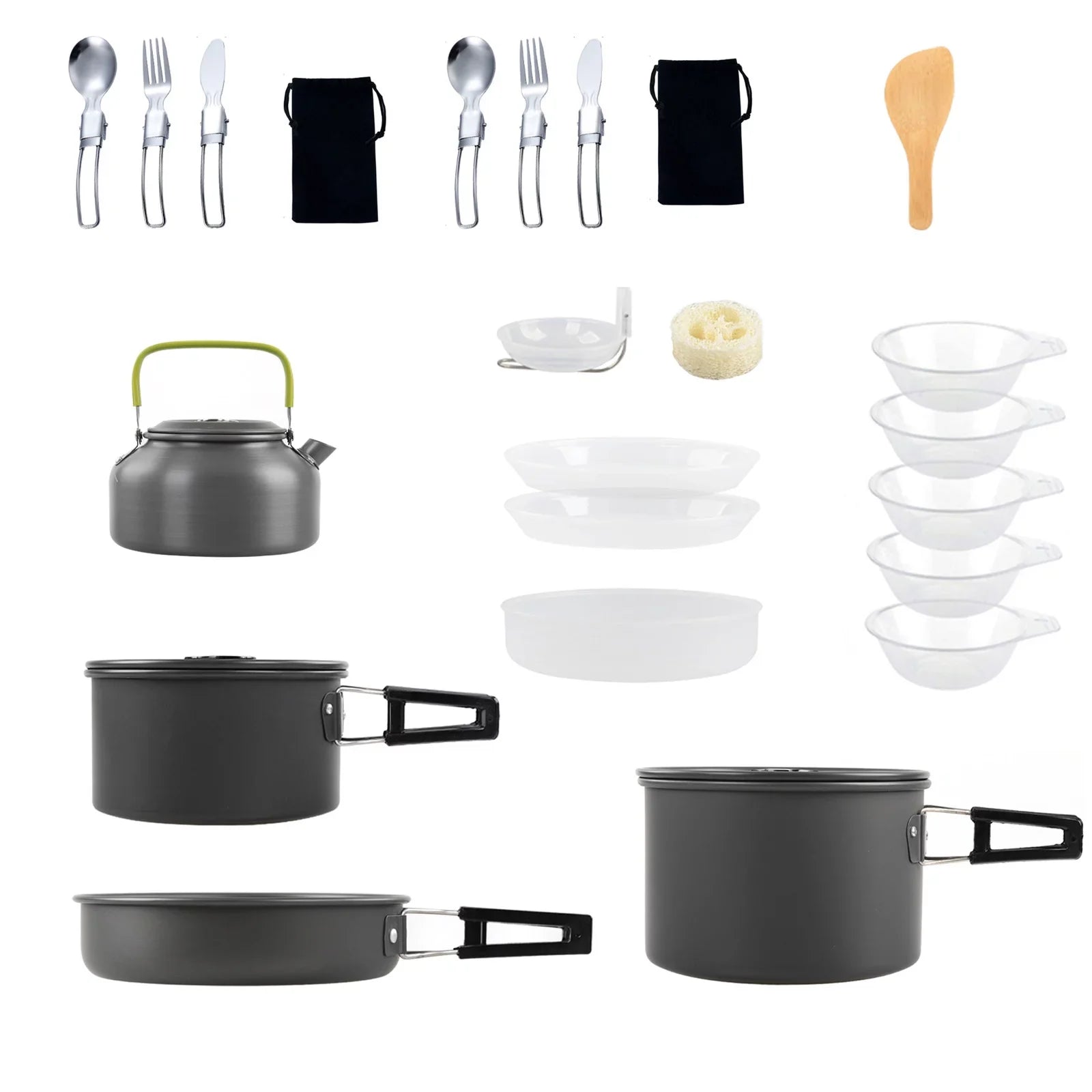Anself Camping Cookware Mess Kit Non Stick Pot and Pan Set with Kettle for Cooking and Backpacking