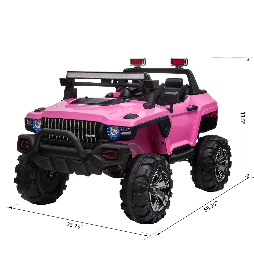 Aosom 12V Kids Current-activated 2-Seater Ride On Police Car SUV Truck Toy with Parental Remote Control; Pink