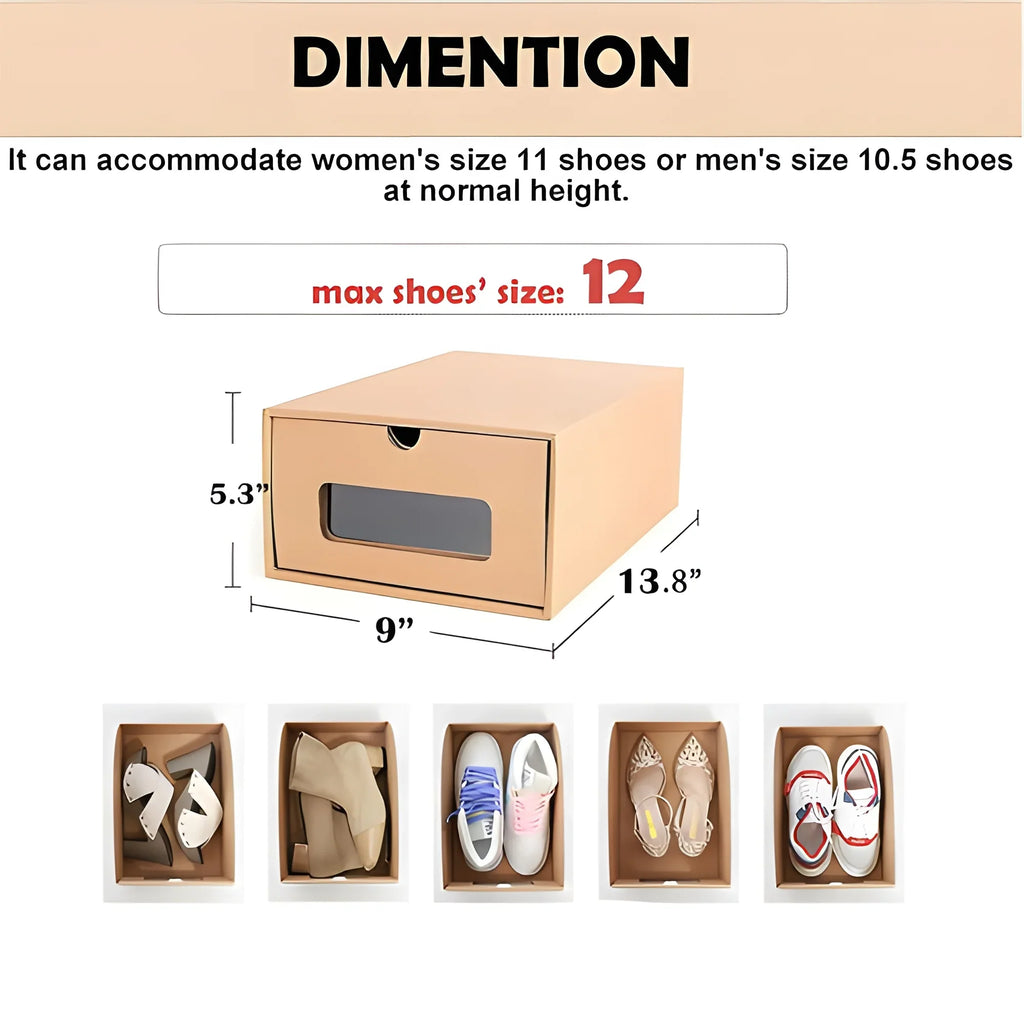 tonchean 10 Pack Cardboard Shoe Boxes - Stackable Shoes Storage Organizer Kraft Drawer Boxes with Lids and Transparent Window-Gift