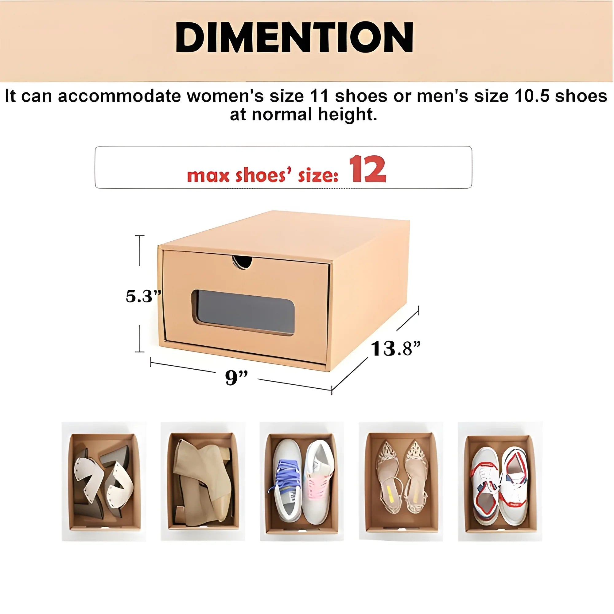 tonchean 10 Pack Cardboard Shoe Boxes - Stackable Shoes Storage Organizer Kraft Drawer Boxes with Lids and Transparent Window-Gift