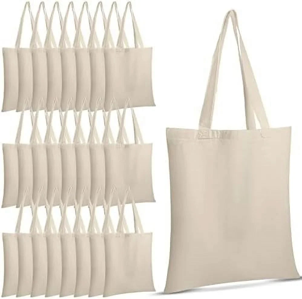 24 Pieces Canvas Tote Bags; Blank Plain Canvas Bag Lightweight Reusable Grocery Shopping Cloth Bags with Handles for DIY Crafting and Decorating; 13 cm W x 15 cm H
