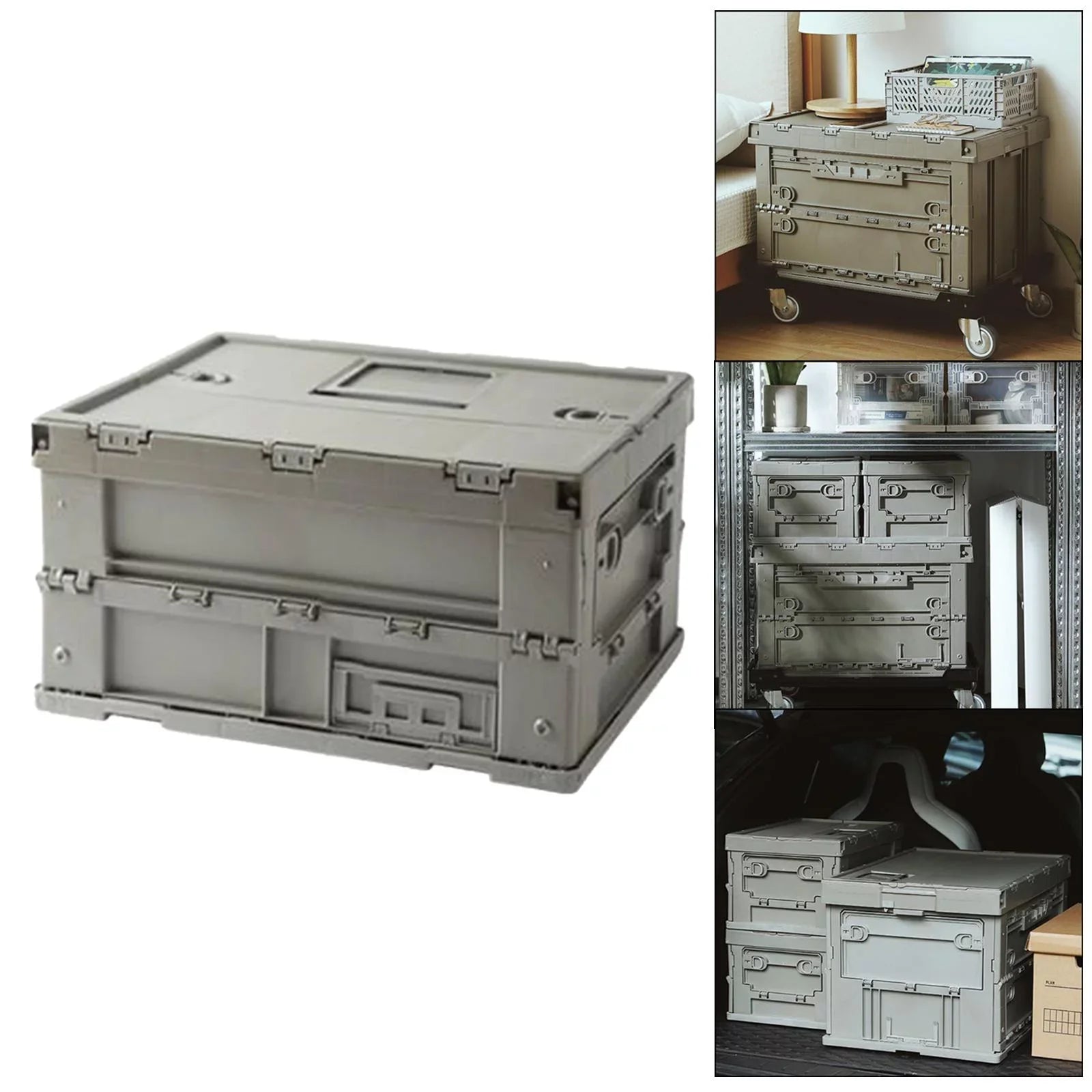 Storage Box Versatile Storage Bins Collapsible Crate Trunk Organizers Multifunctional Storage Containers Gray Green; 41x29.5x22cm