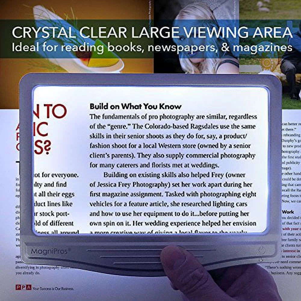 MagniPros 5X Large LED Page Magnifier for Reading & Anti-Glare Lens to Reduce Eye Strain-Perfect for Small Print; Aging Eyes; Low Vision & Seniors