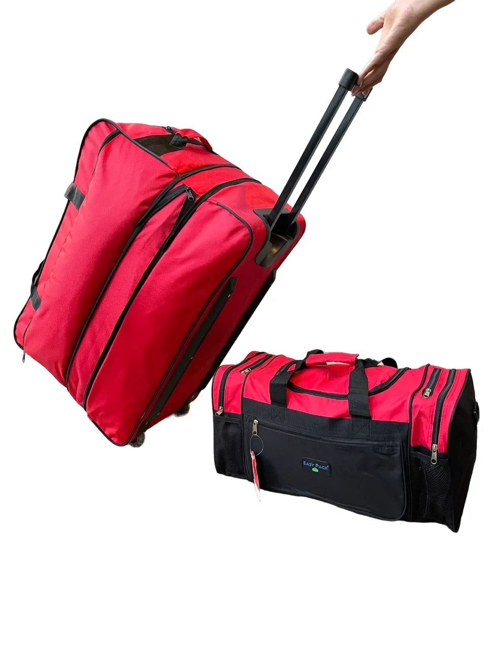 Rolling Duffel Bags 2x 28" Large Adjustable 60 Lb Capacity each with Wheels + Shoulder 20" Duffle Bag Set; Upright Rolling Travel Duffle Bag with Multi Pockets Lightweight Luggage (Red)