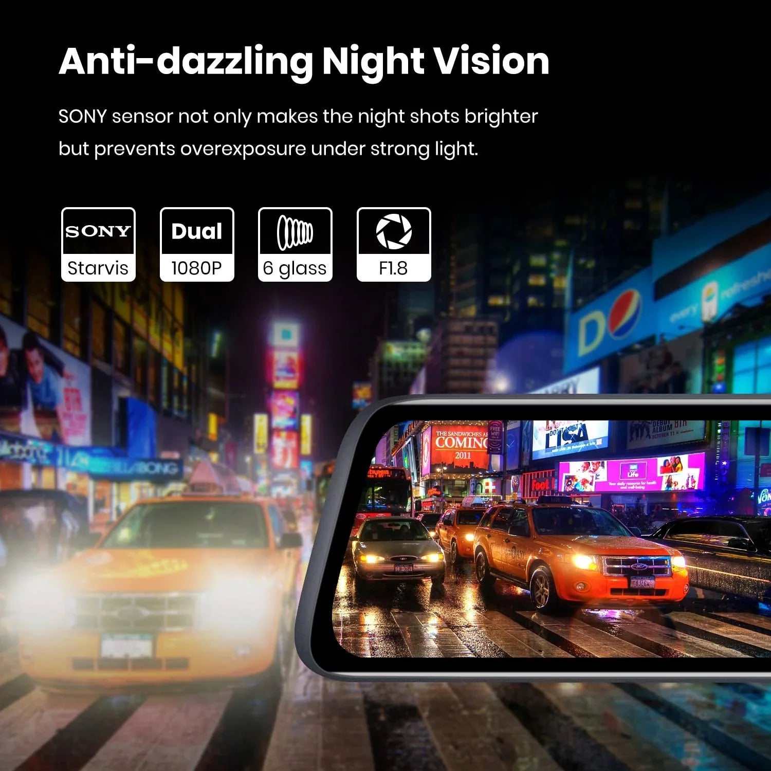 AUTO-VOX Mirror Dash Cam Front and Rear View Mirror Dual Camera 9.35'' Full Touch Screen 1080P Super Night Vision Car Backup Camera for Driving Safety