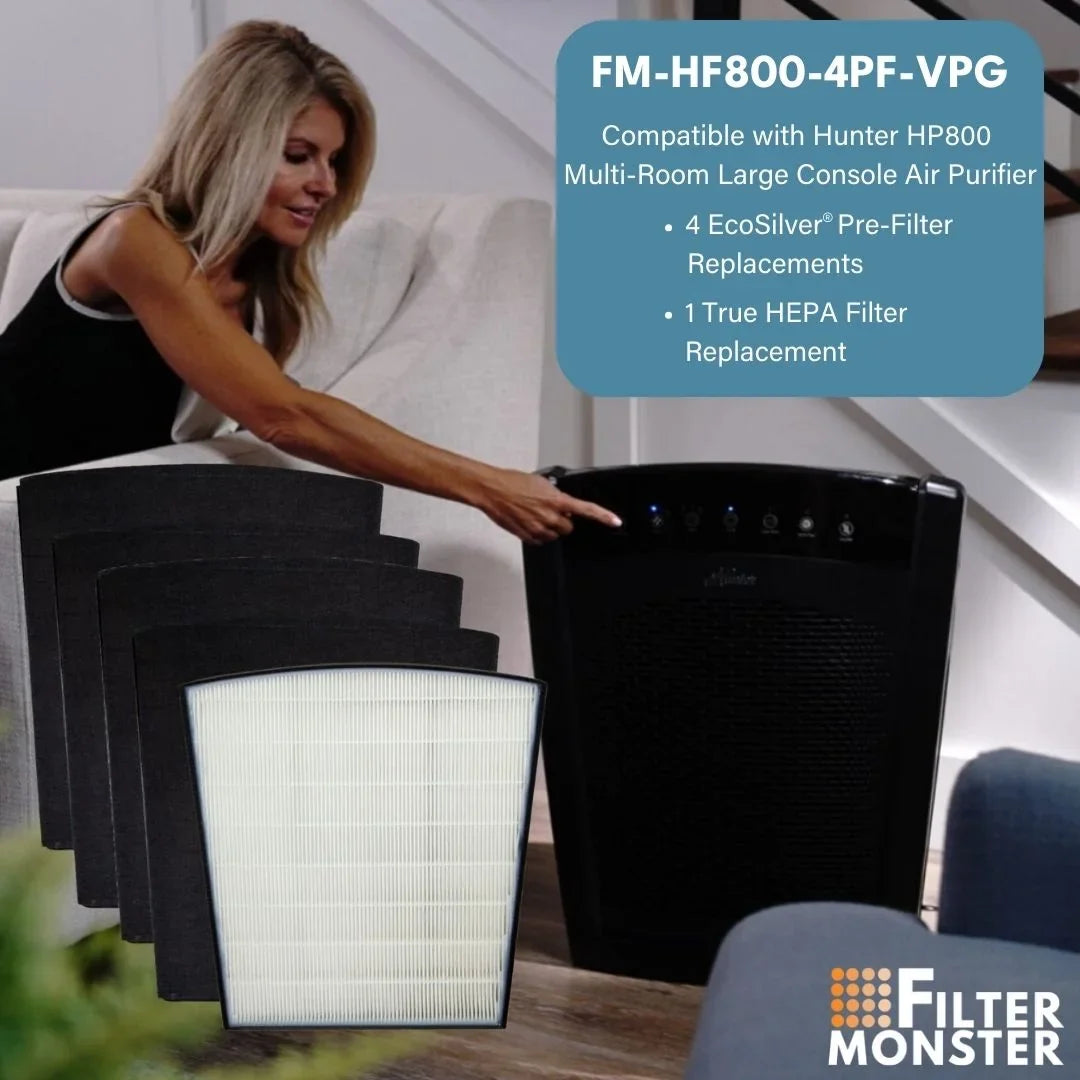 Filter-Monster - H-HF800-VP Replacement HEPA/ Pre-Filter Value Pack for Hunter HP800 Air Purifier Series - 4 Pre-Filters and 1 True HEPA Filter