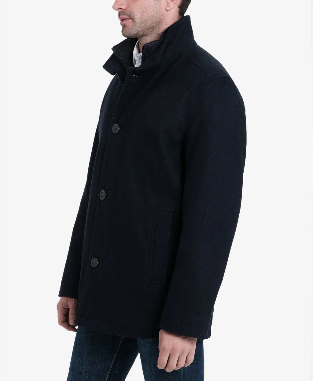 London Fog Men's Wool Blend Button Front Car Coat; Charcoal; Medium