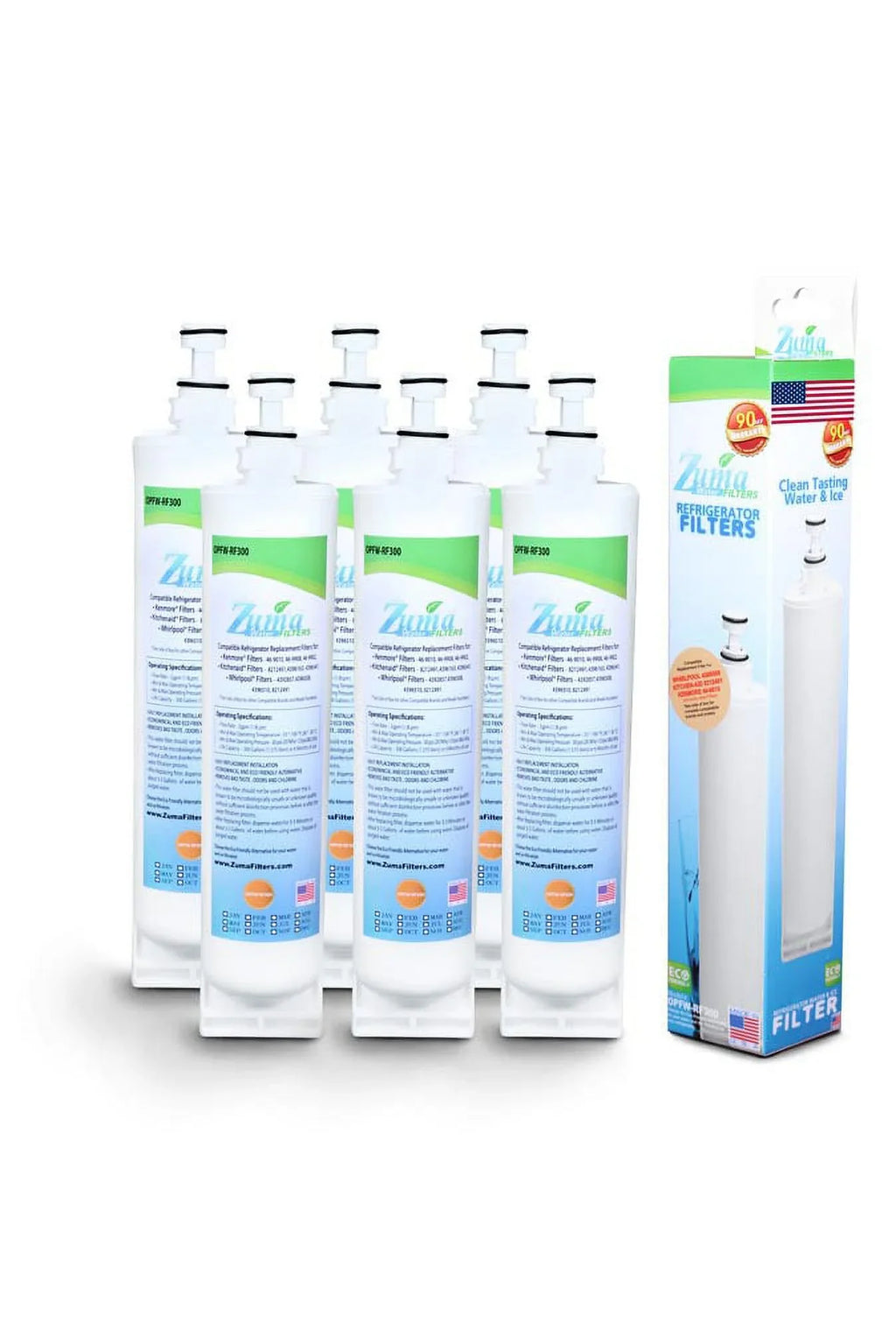 ZUMA Brand ; and Ice Filter ; Model # OPFW-RF300 ; Compatible with Whirlpool® 4396510 - 6 Pack - Made in U.S.A.