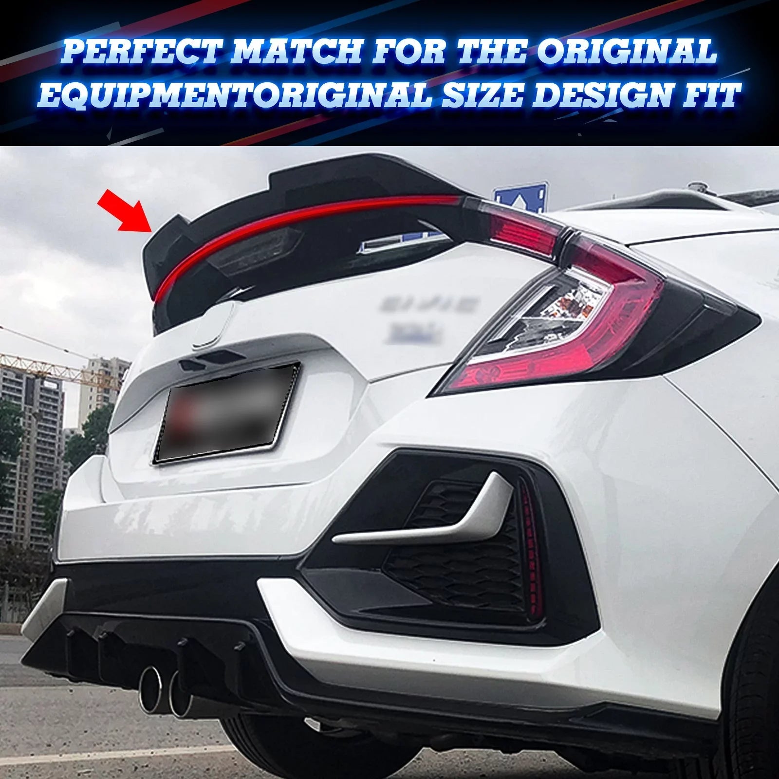 Xotic Tech 1pc Glossy Black V-Style ABS Plastic Duckbill Trunk Spoiler Molding Trim Compatible with Honda Civic Hatchback 2017-2021