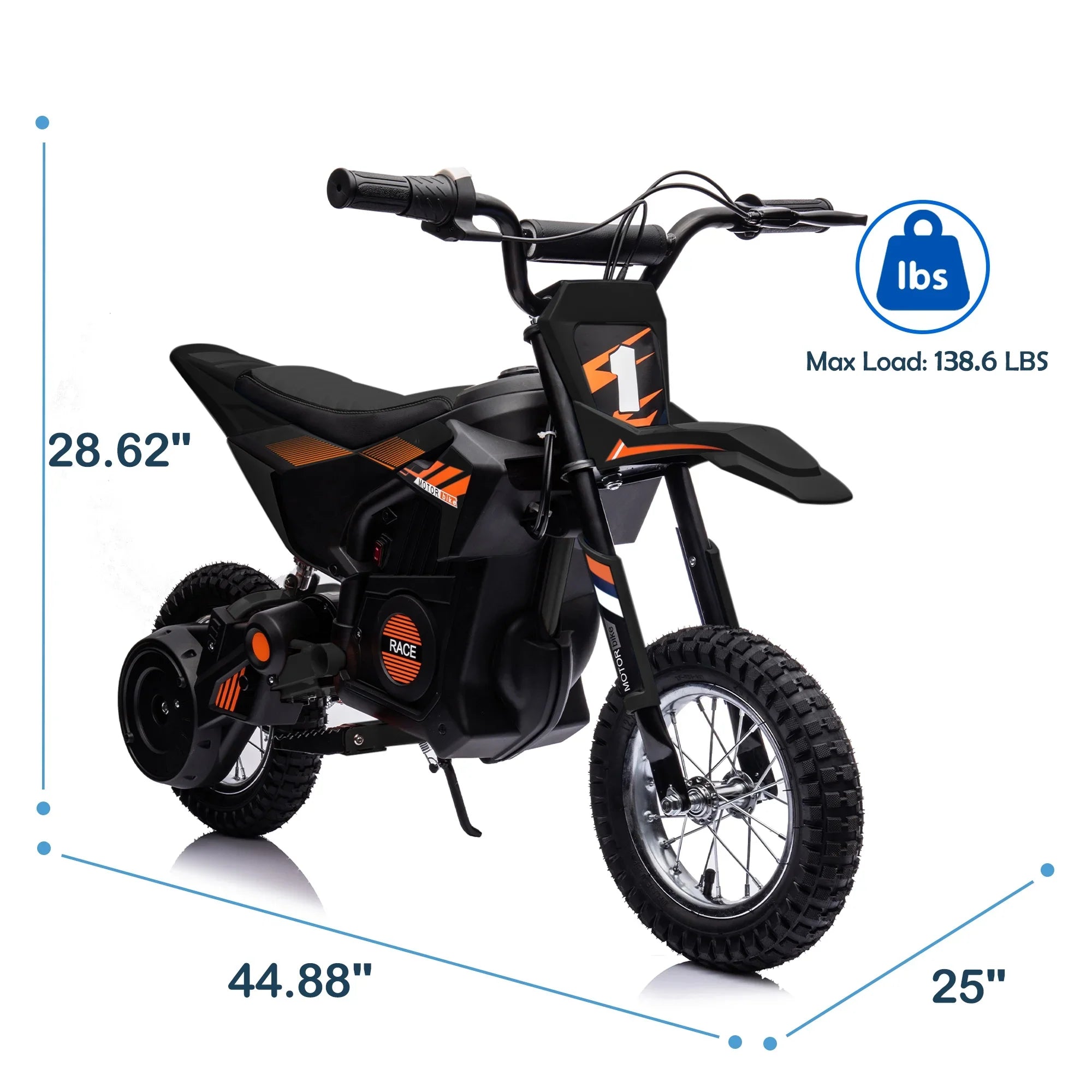 JoyWheels 24V Current-activated Child Dirt Bike; Toy Motorcycle Boys Motor Bike; Ages 13 Years +; 13mph; Black