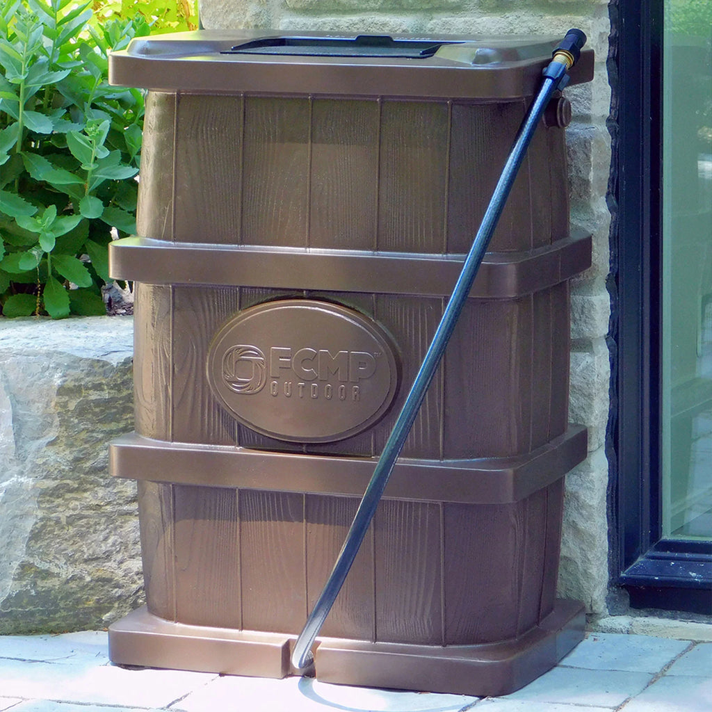 FCMP Outdoor WG4000 45 Gallon Wood Grain Rain Catcher Barrel; Brown