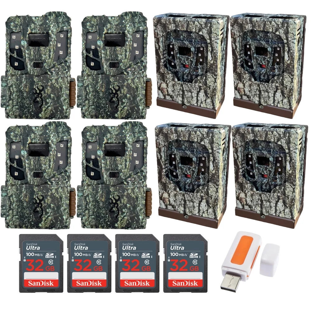 Browning 4PK Pro Scout Max HD Trail Camera; Security Box w/32GB M/Card & Reader