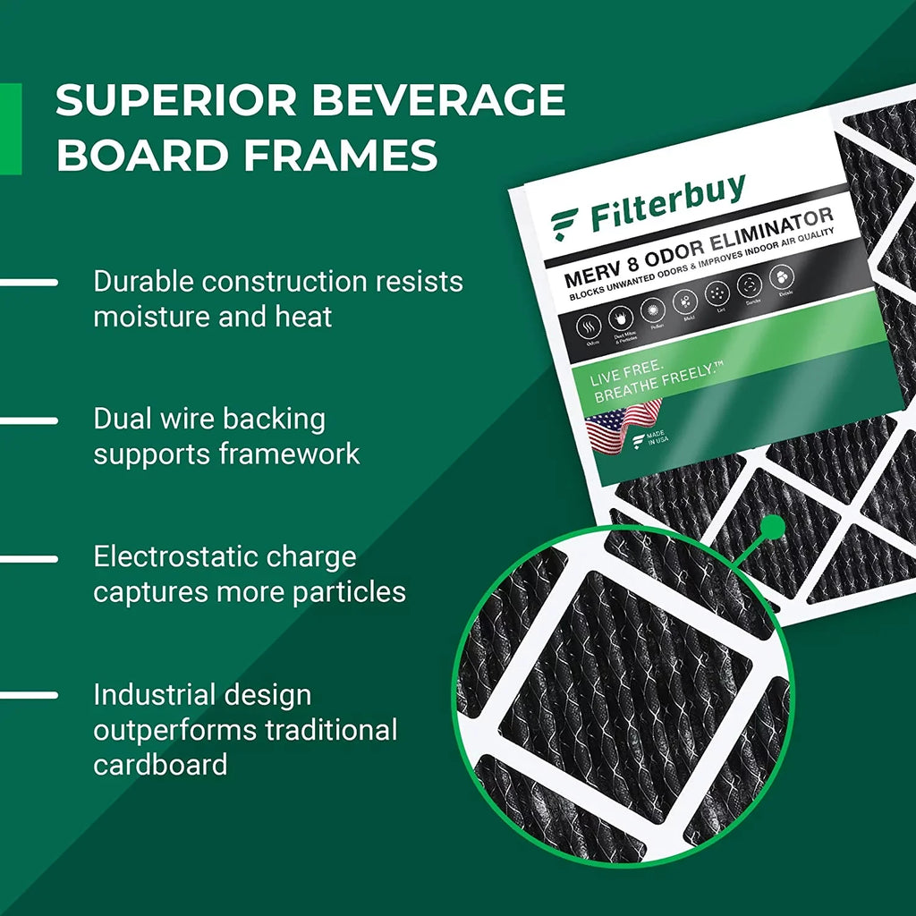 Filterbuy 25x25x1 MERV 8 Odor Eliminator Pleated HVAC AC Furnace Air Filters with Activated Carbon (4-Pack)
