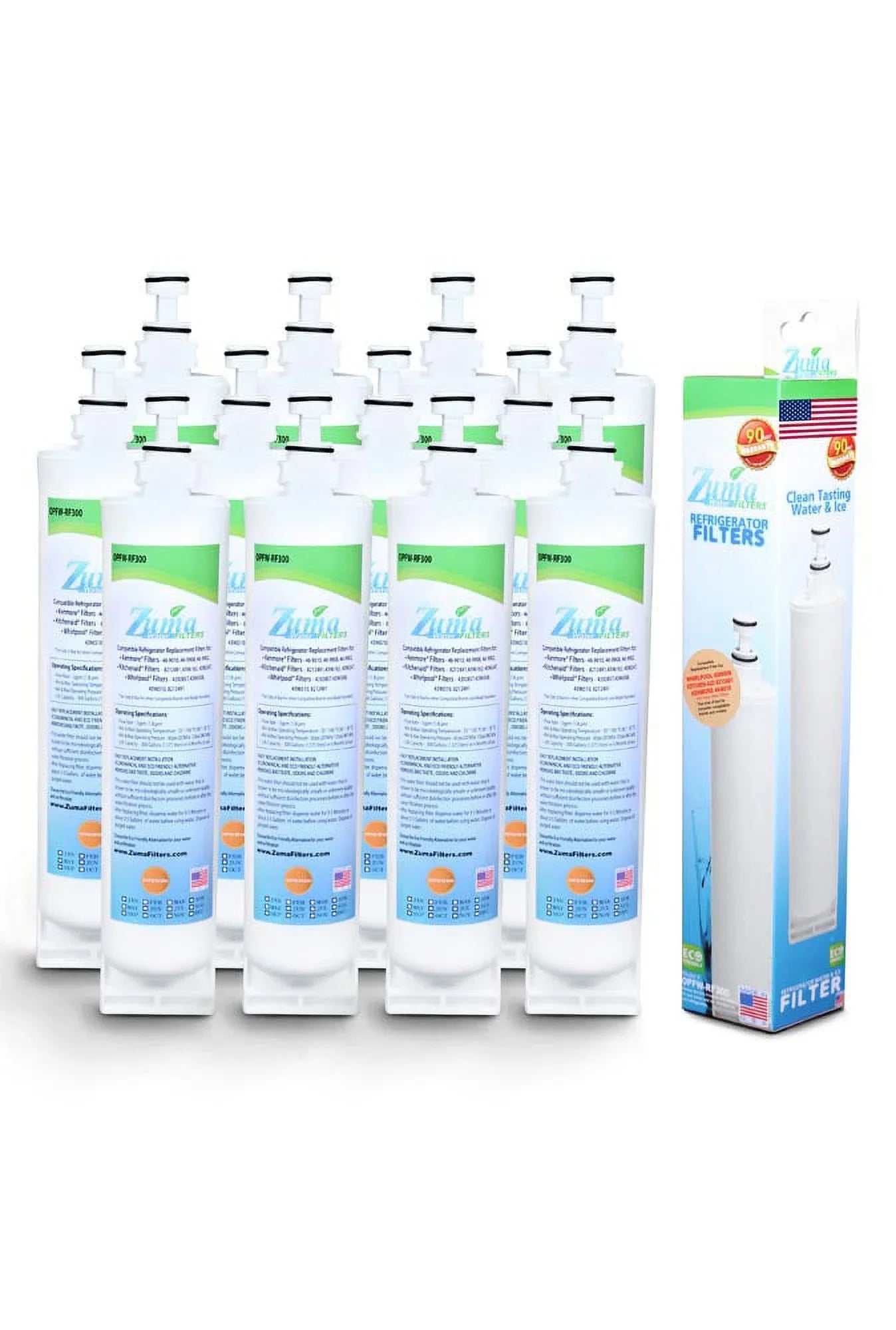 ZUMA Brand ; and Ice Filter ; Model # OPFW-RF300 ; Compatible with Whirlpool® 8212491 - 12 Pack - Made in U.S.A.