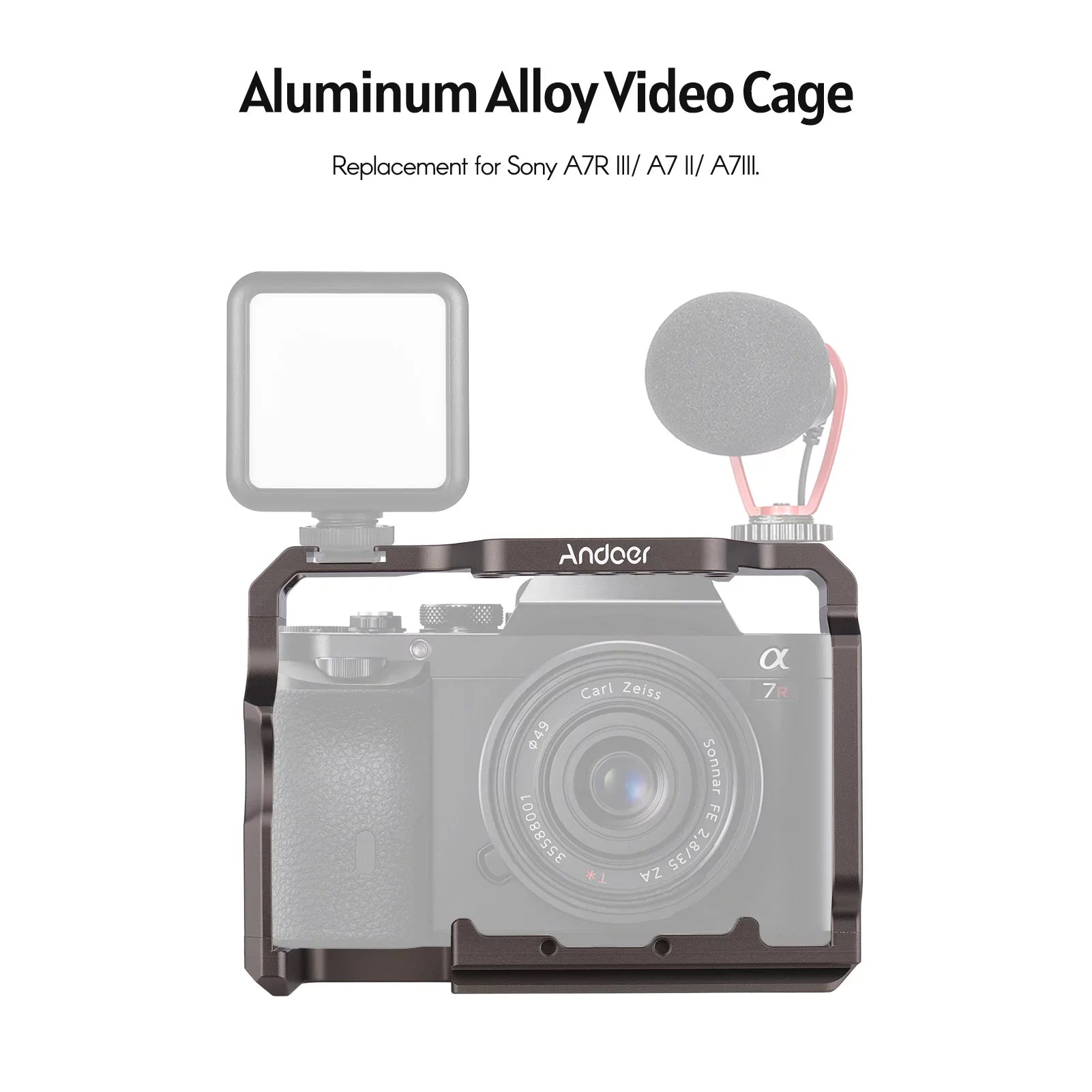 7299 Aluminum Alloy Cage Kit with Video Rig Handle Wooden Grip Replacement for Sony A7R III/ A7 II/ A7III