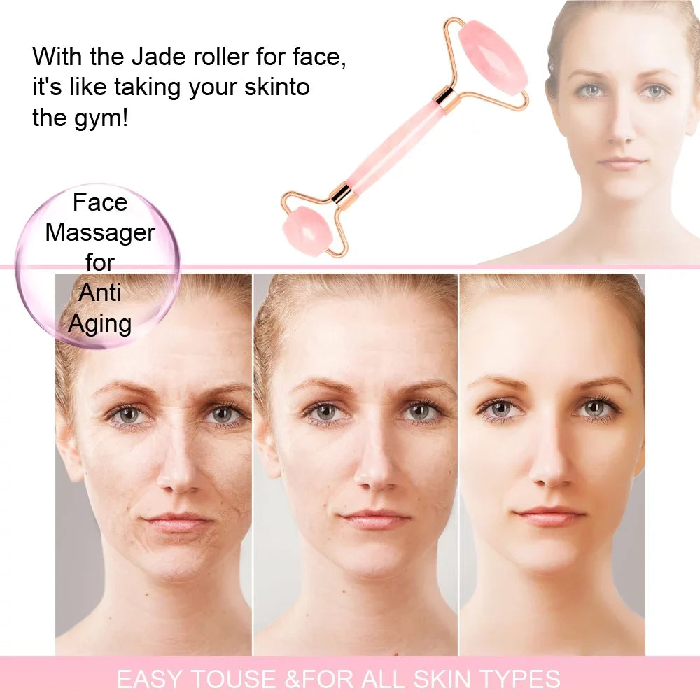 Jade Roller; Face Roller; Facial Beauty Roller Skin Care Tools; Rose Quartz Massager for Face; Eyes; Neck; Body Muscle Relaxing and Relieve Fine Lines and Wrinkles Gua Sha