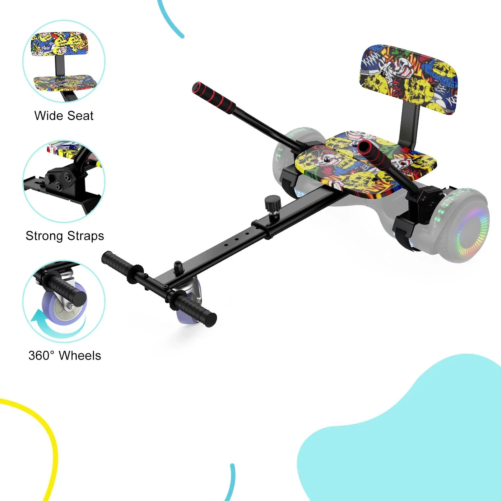 Hoverboard Seat Attachment; Adjustable Hoverboards Accessories; Compatible with 6.5"/ 8"/ 10" Hoverboards for Kids; Graffiti