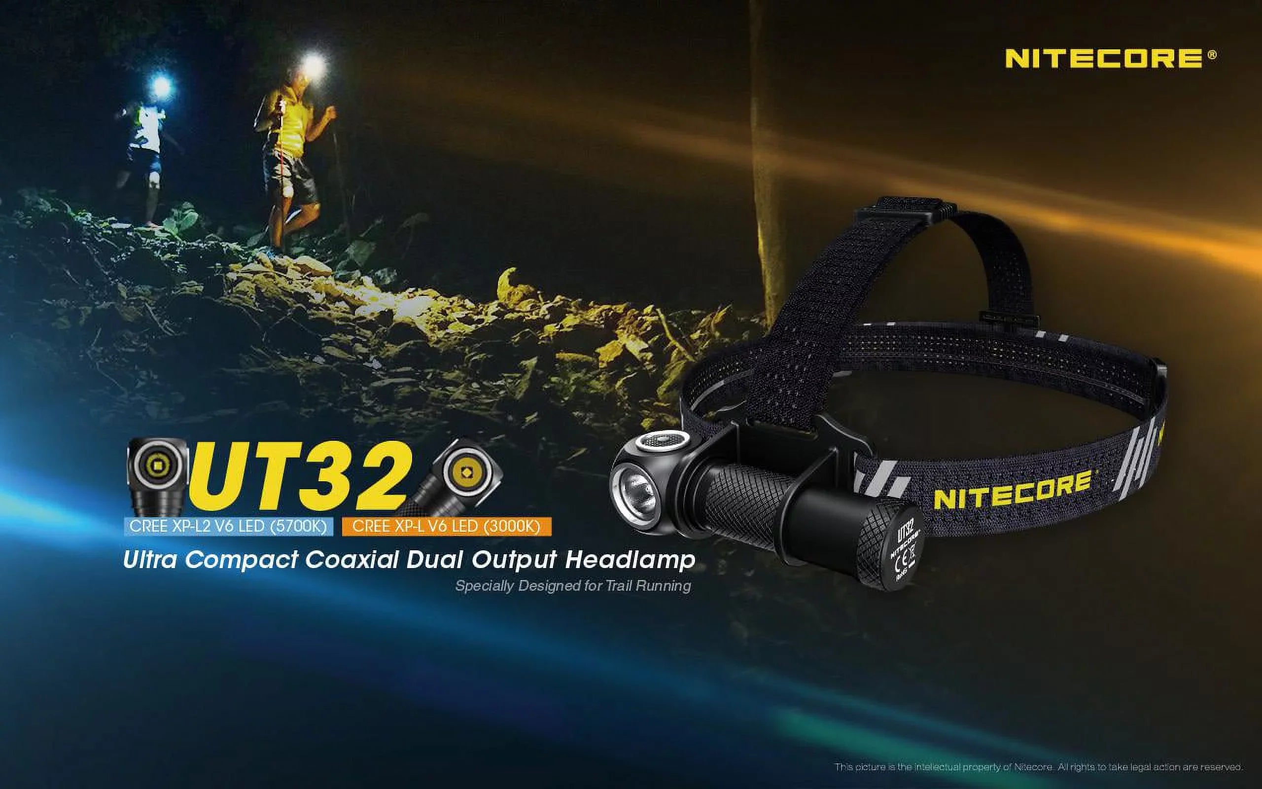 Nitecore UT32 Dual Emitter Headlamp - XP-L2 V6 (5700K; Cool White) - XP-L V6 (3000K; Warm White)