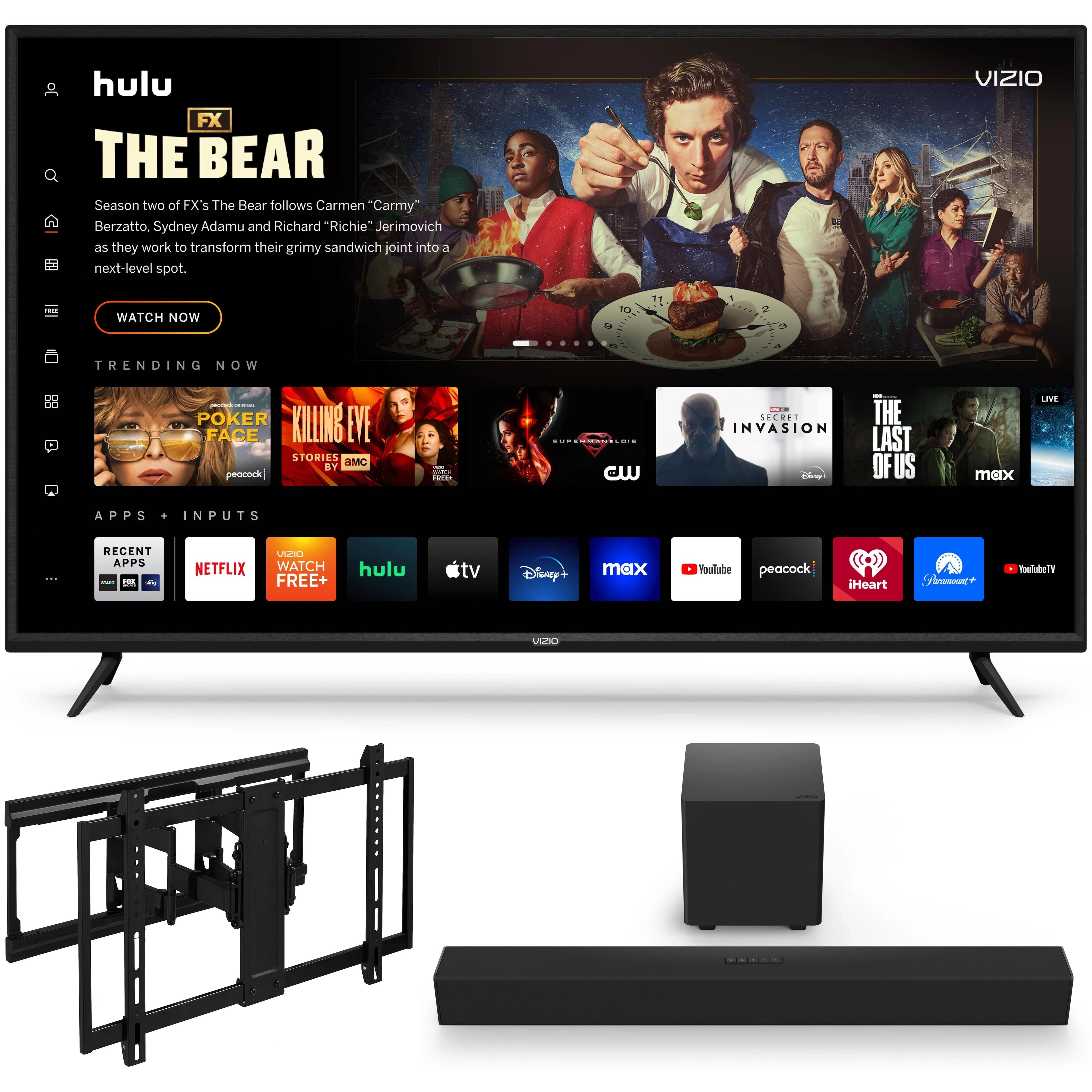 VIZIO 65" V655-J 4K TV with onn. Ultra-Slim Full Motion TV Wall Mount; 50"-86"and VIZIO 2.1 Home Theater Sound Bar; DTS:X; Wireless Subwoofer SB3221n-J6152