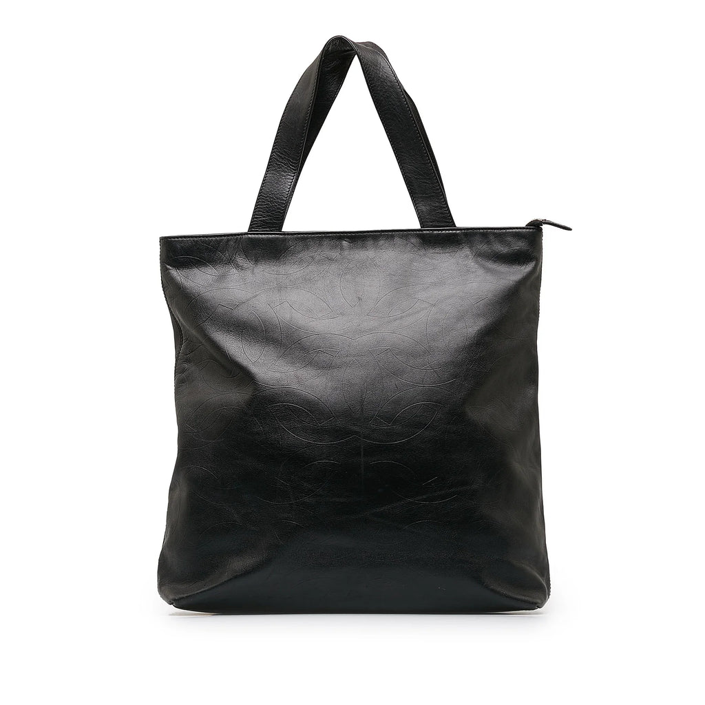 Pre-Owned Authenticated Chanel CC Tote Lambskin Leather Black Tote Bag Unisex (Good)