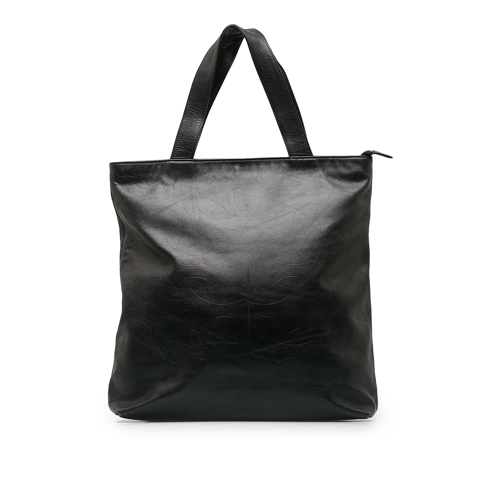Pre-Owned Authenticated Chanel CC Tote Lambskin Leather Black Tote Bag Unisex (Good)