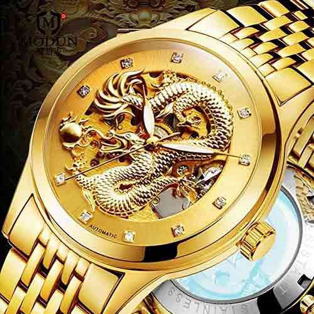 ENAPY Automatic Mechanical Steel Gold Dragon 30M Resistant Wrist Watch